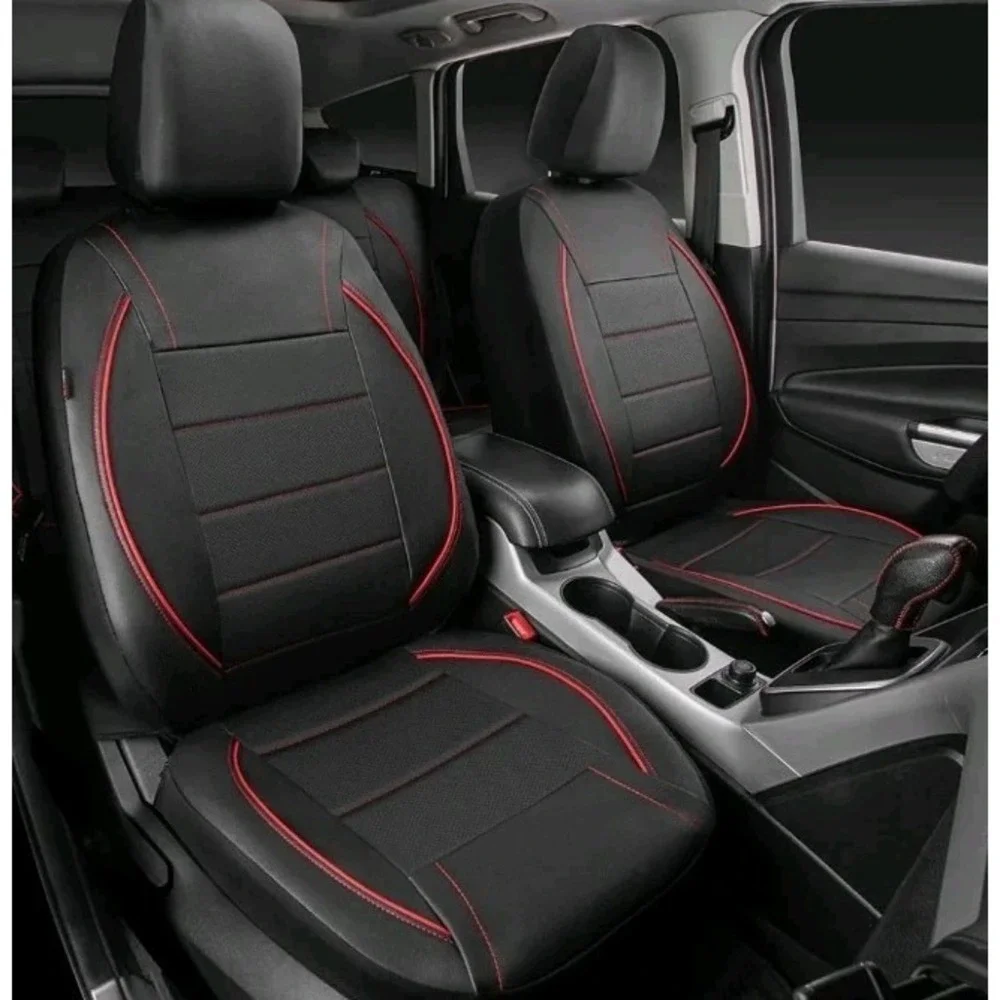 CAR PASS Universal FIT Piping Leather Car Seat Cover, for SUV's‎ Red Black